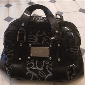 Black/Silver Bebe Logo Bag Purse w Patent Leather